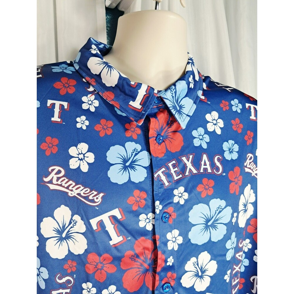 Texas Rangers Hawaiian Floral Shirt Blue XL Short Sleeve Button Promo - Picture 4 of 4